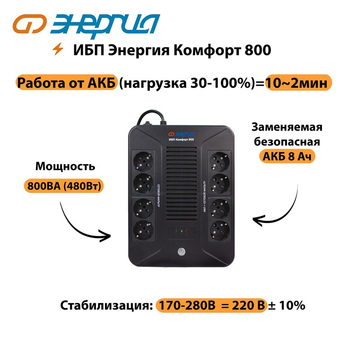 ИБП Комфорт 800 Энергия - ИБП и АКБ - ИБП для компьютера - Магазин сварочных аппаратов, сварочных инверторов, мотопомп, двигателей для мотоблоков ПроЭлектроТок